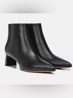 Vince Black Pointed Leather Ankle Booties
